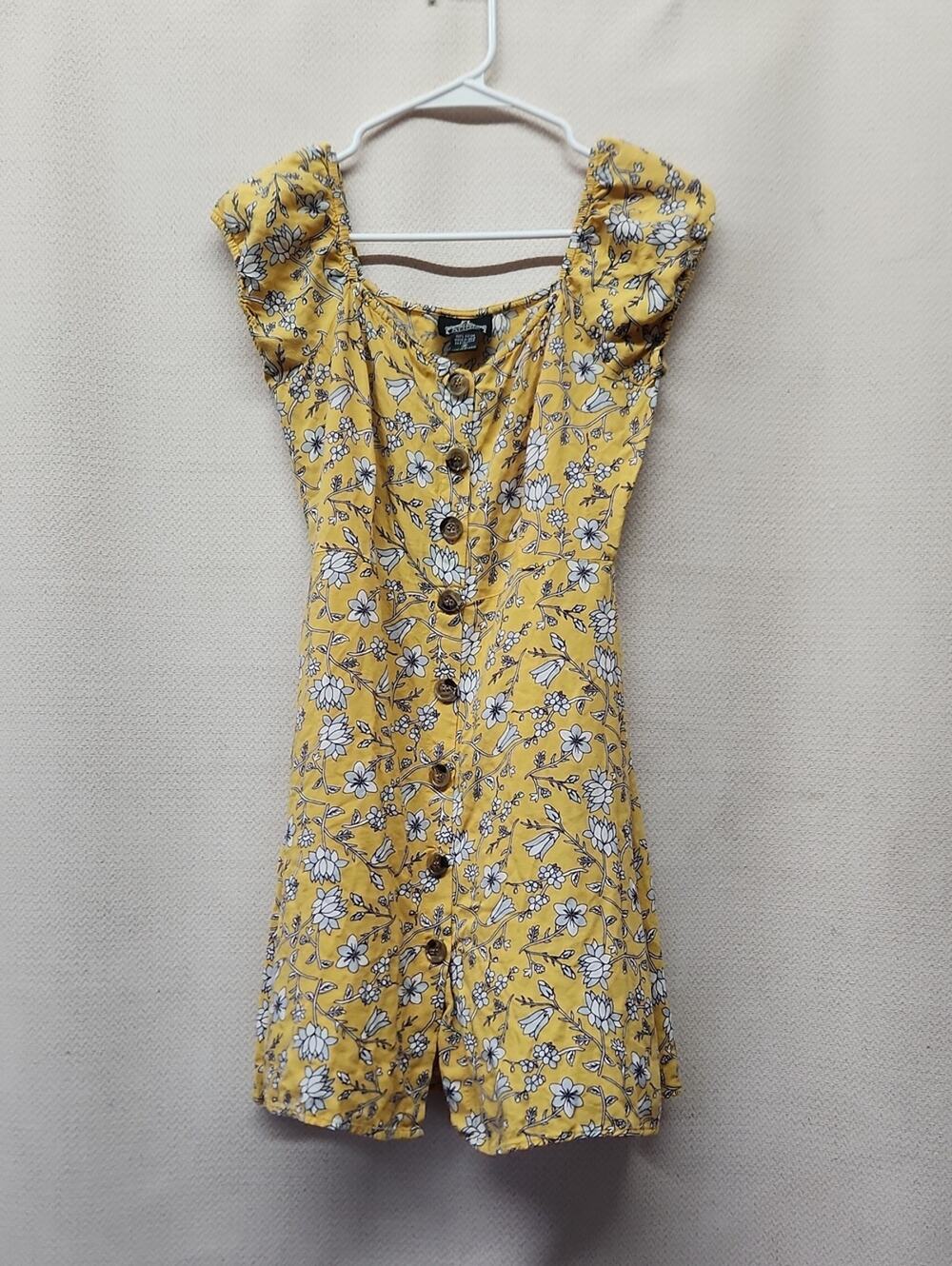 Angie Yellow Floral Button-Front Mini Dress